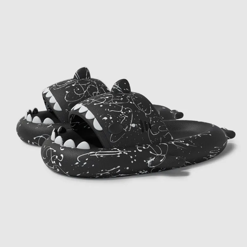 Men's anti-slip deodorant shark slippers in rice shark white colour, EVA sole, side view