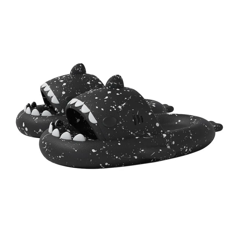 Men's anti-slip deodorant shark slippers in rice shark white colour, EVA sole, side view