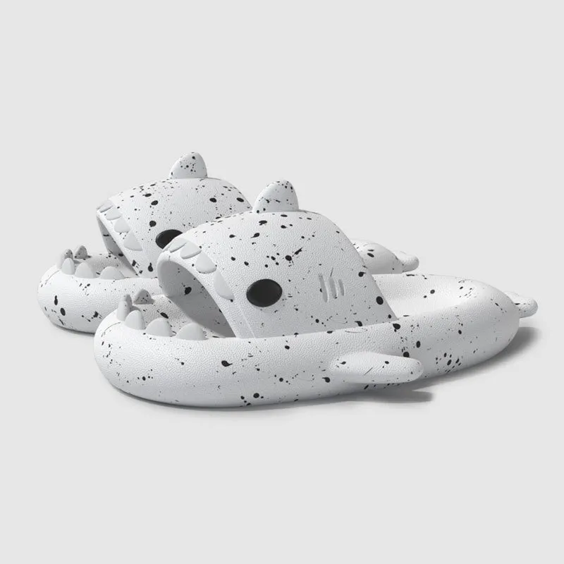 Men's anti-slip deodorant shark slippers in rice shark white colour, EVA sole, side view