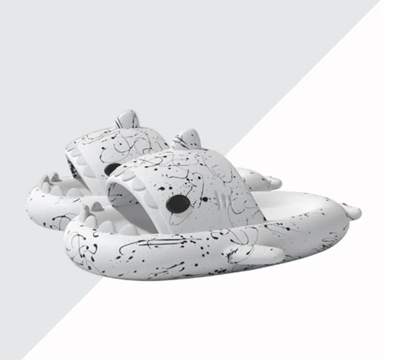 Men's anti-slip deodorant shark slippers in rice shark white colour, EVA sole, side view