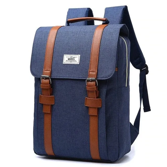 Canvas computer backpack in nylon waterproof cloth with 40x29x12cm dimensions, front view, black colour option, lightweight sports fashion design.