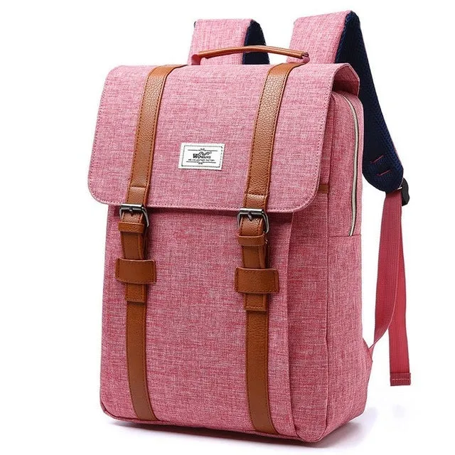 Canvas computer backpack in nylon waterproof cloth with 40x29x12cm dimensions, front view, black colour option, lightweight sports fashion design.