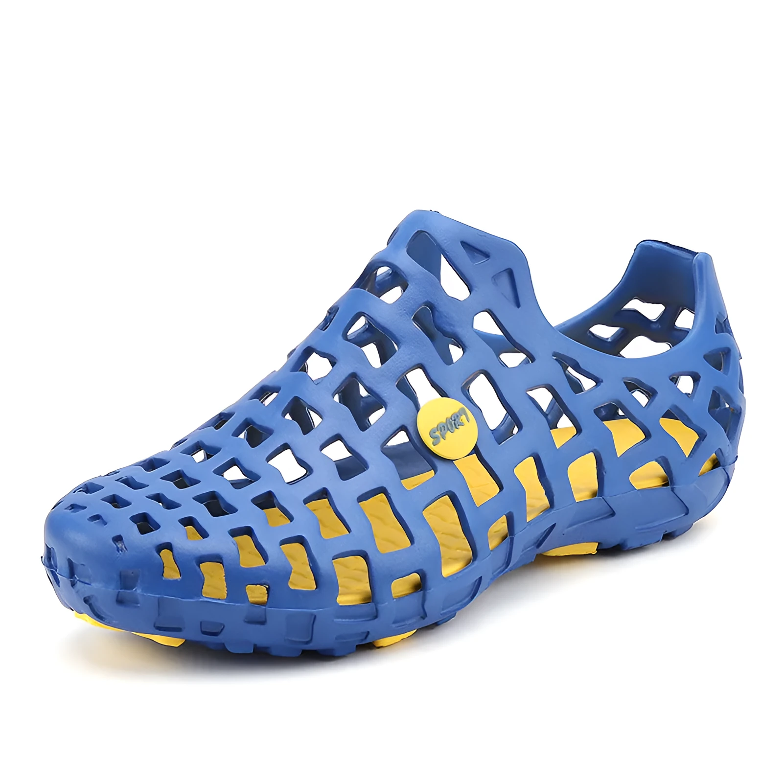 Women's beach footwear in solid colour with EVA upper, rubber sole, round toe, and flat heel on sand