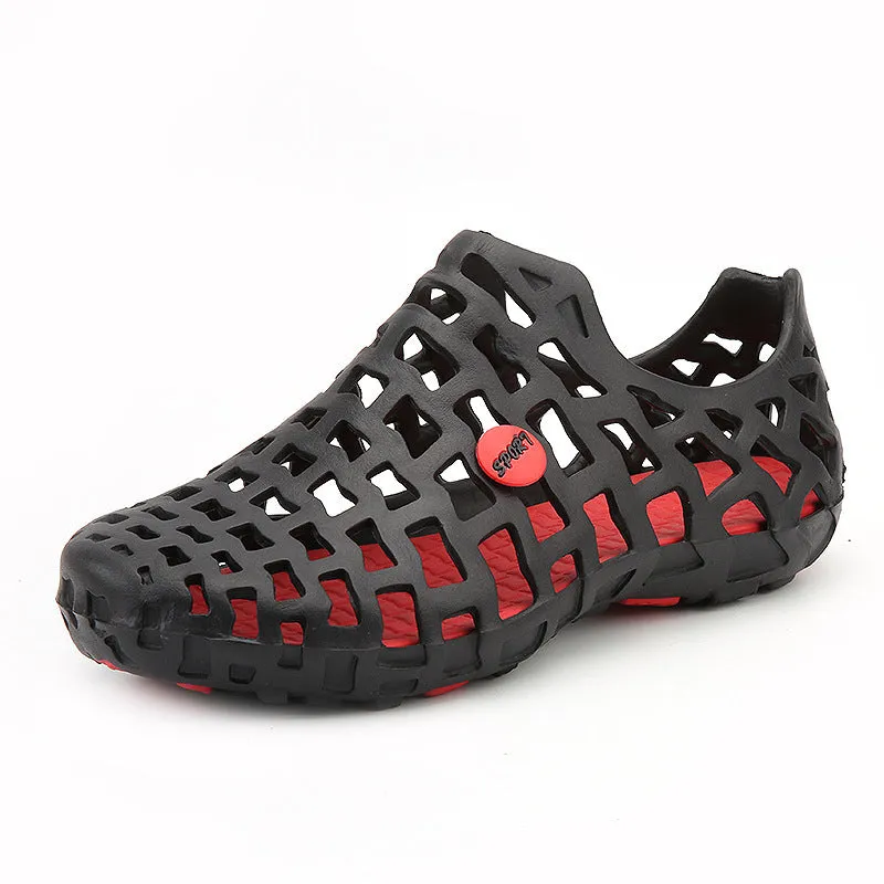 Women's beach footwear in solid colour with EVA upper, rubber sole, round toe, and flat heel on sand