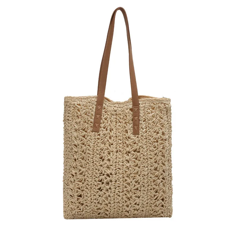 Large woven straw tote bag in khaki with single shoulder strap
