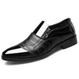 Men's black pointed toe dress shoes with low top and rubber sole, size 38-48