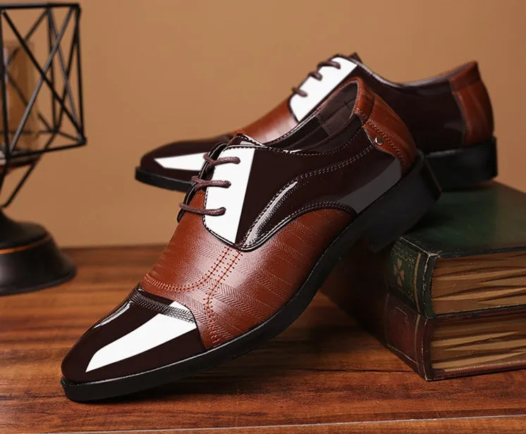 Men's black pointed toe dress shoes with low top and rubber sole, size 38-48