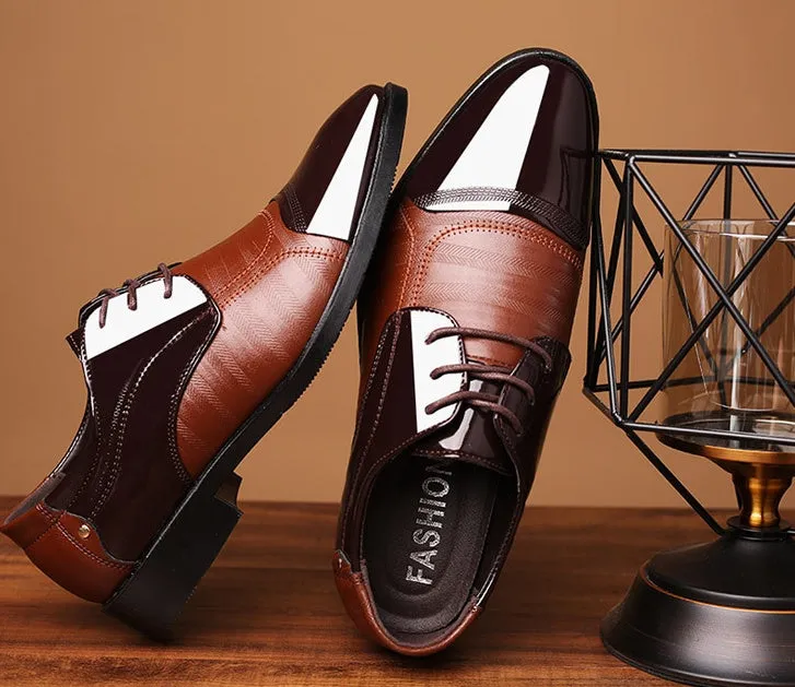 Men's black pointed toe dress shoes with low top and rubber sole, size 38-48