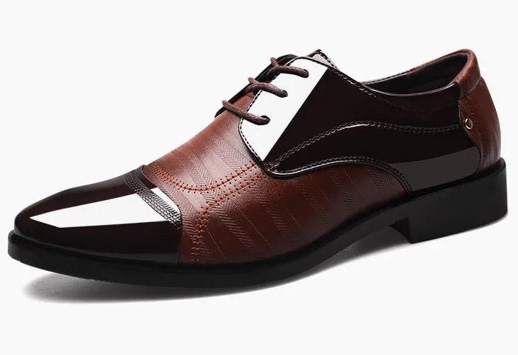 Men's black pointed toe dress shoes with low top and rubber sole, size 38-48