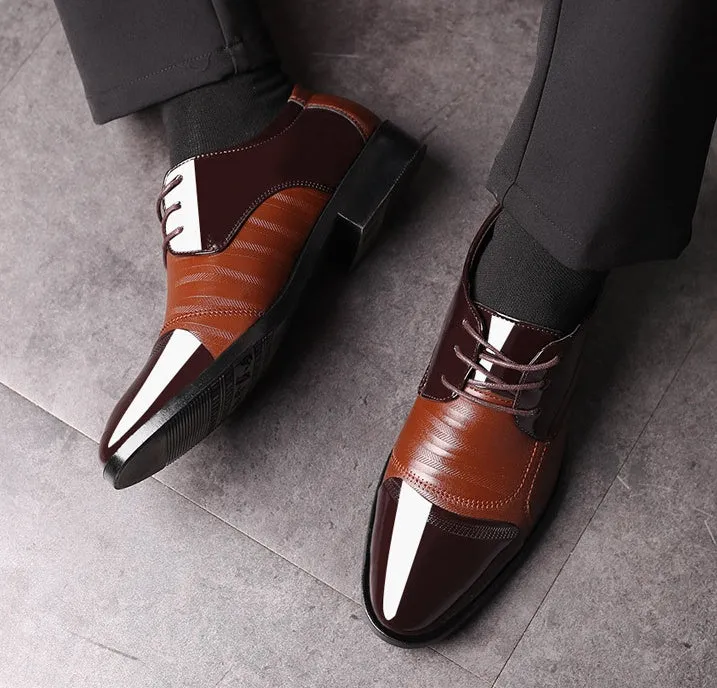 Men's black pointed toe dress shoes with low top and rubber sole, size 38-48