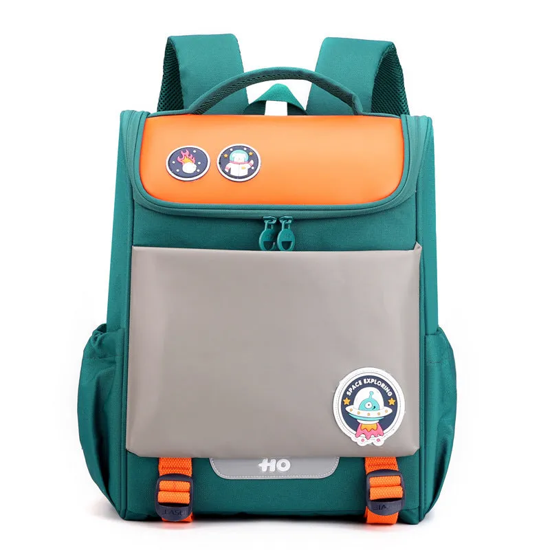 Light solid colour Oxford cloth primary school children's backpack with double shoulder straps, blue option