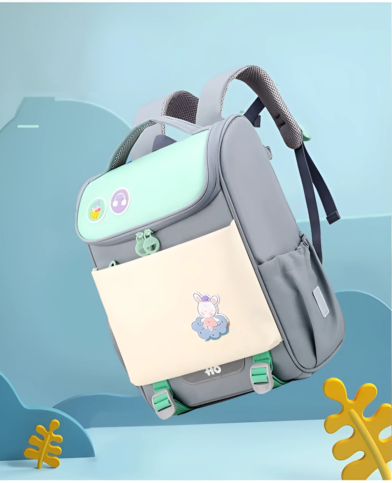 Light solid colour Oxford cloth primary school children's backpack with double shoulder straps, blue option