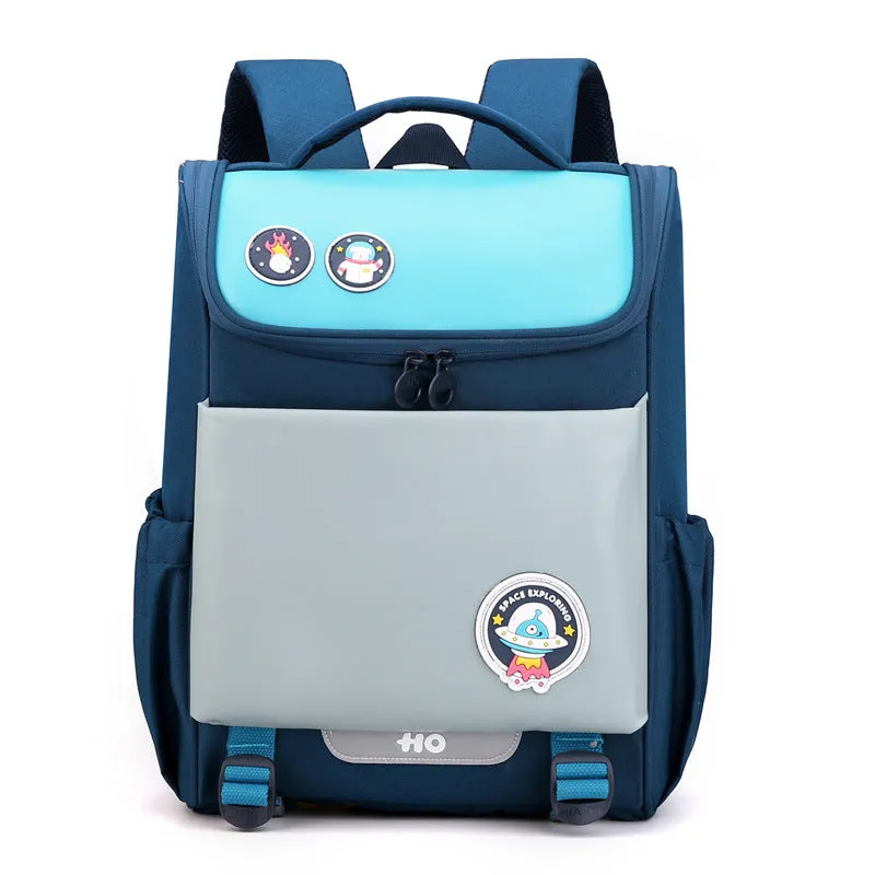 Light solid colour Oxford cloth primary school children's backpack with double shoulder straps, blue option