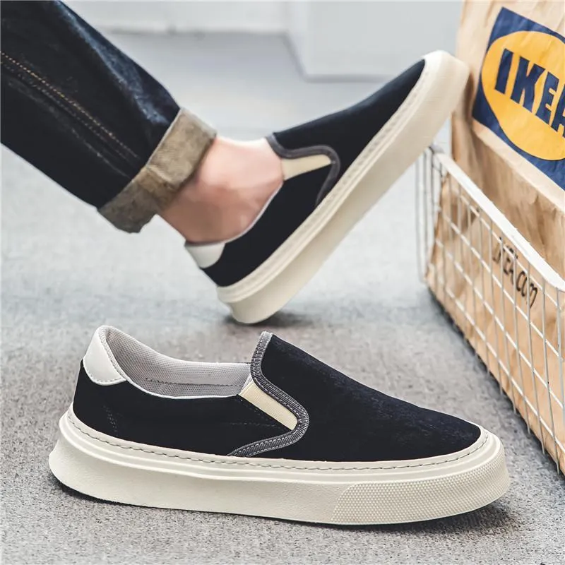 Men's summer breathable canvas board shoes in MX-HK202 Black, size 39-44, side view