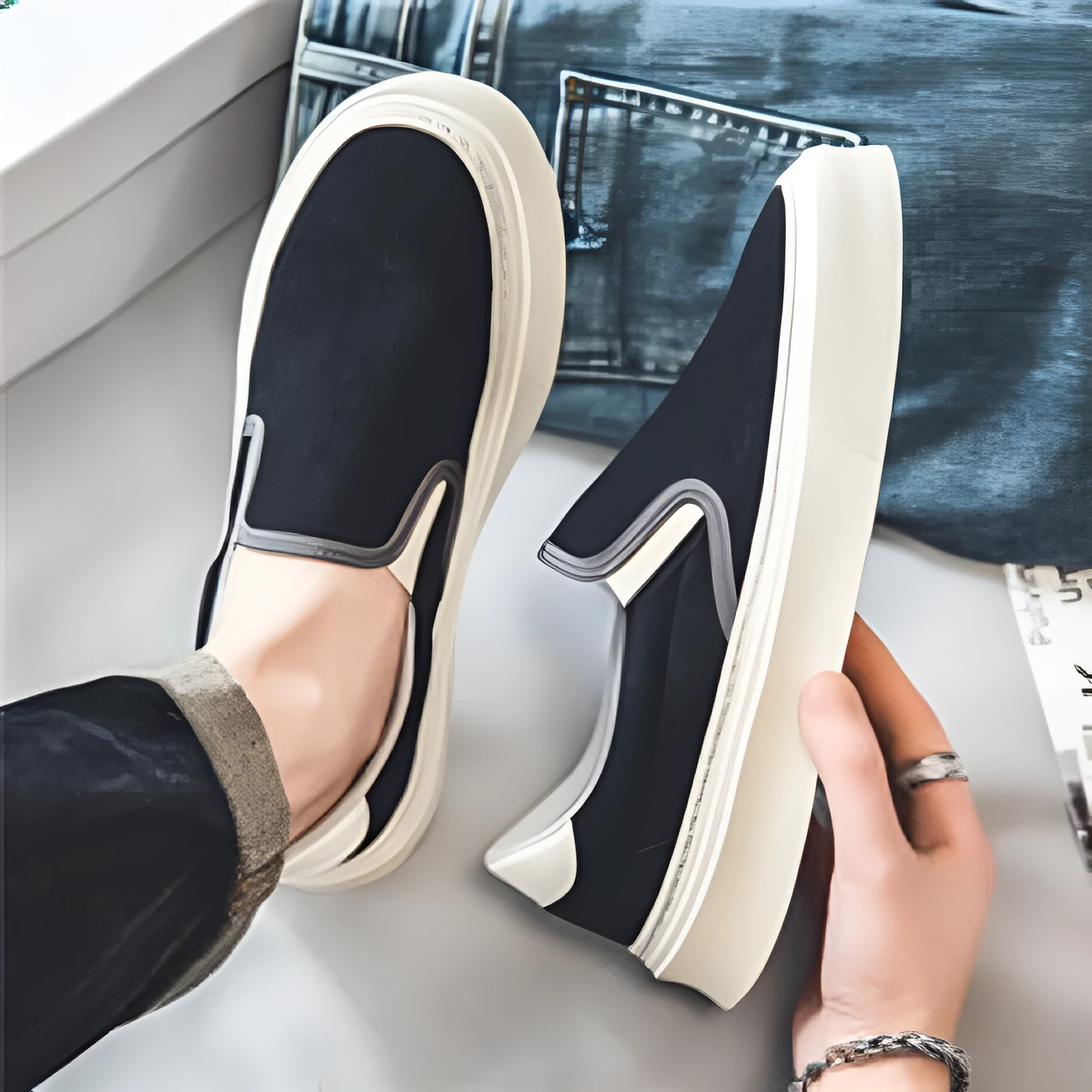 Men's summer breathable canvas board shoes in MX-HK202 Black, size 39-44, side view