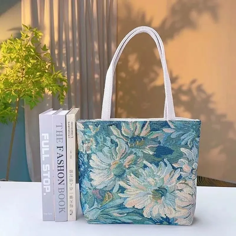 Canvas tote bag with gold wire embroidery in Bunny pattern, showing double-sided stitching detail