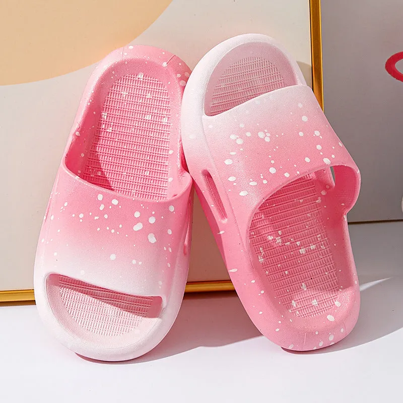 Children's gradient colour PVC slippers showing non-slip sole and European-American style design