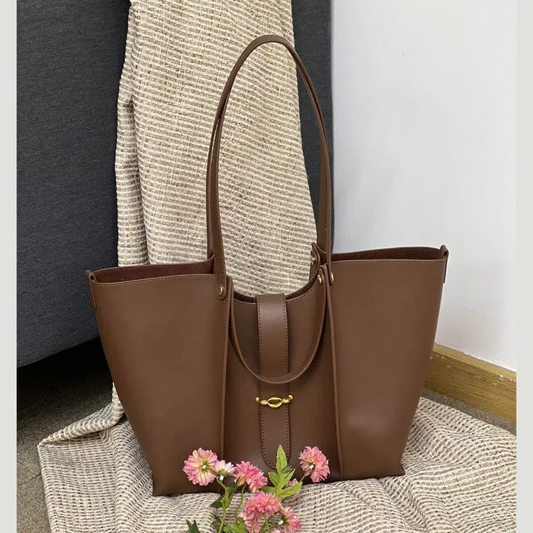 Genuine leather large capacity tote bag with suede lining in brown colour, 29cm x 8.5cm x 27cm