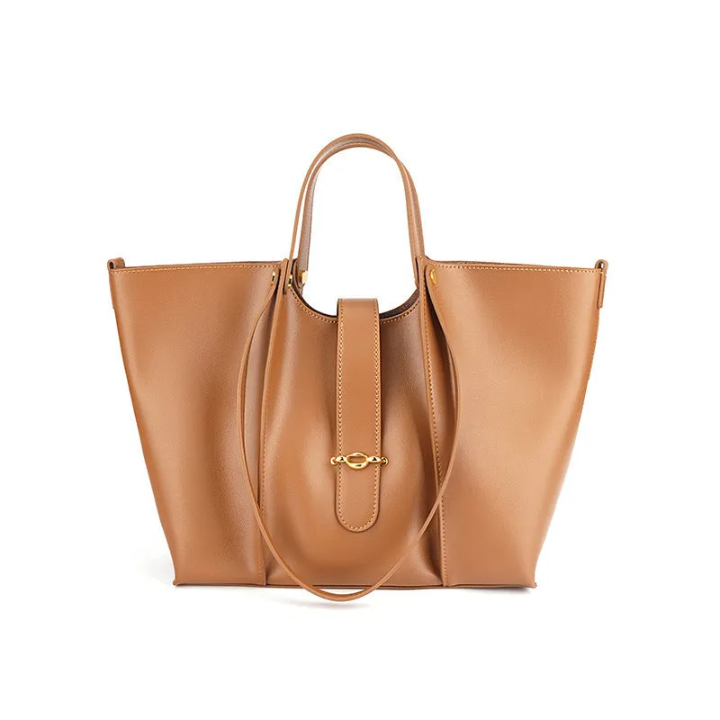 Genuine leather large capacity tote bag with suede lining in brown colour, 29cm x 8.5cm x 27cm
