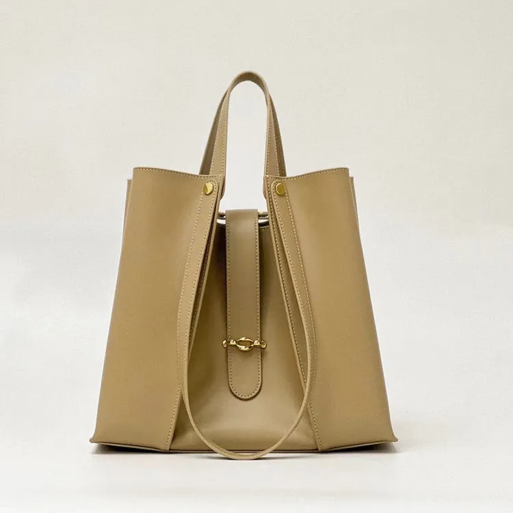 Genuine leather large capacity tote bag with suede lining in brown colour, 29cm x 8.5cm x 27cm