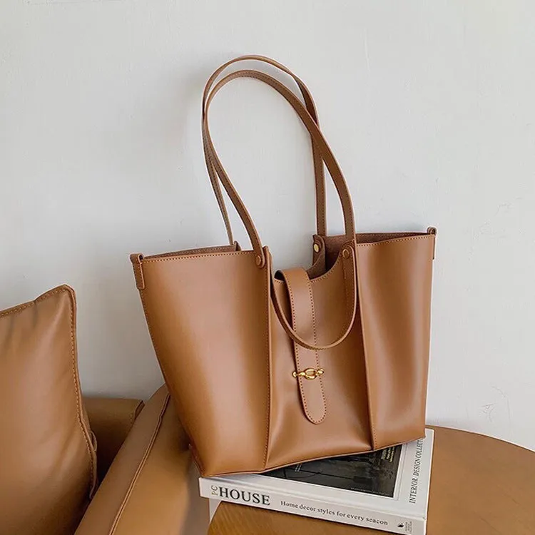 Genuine leather large capacity tote bag with suede lining in brown colour, 29cm x 8.5cm x 27cm