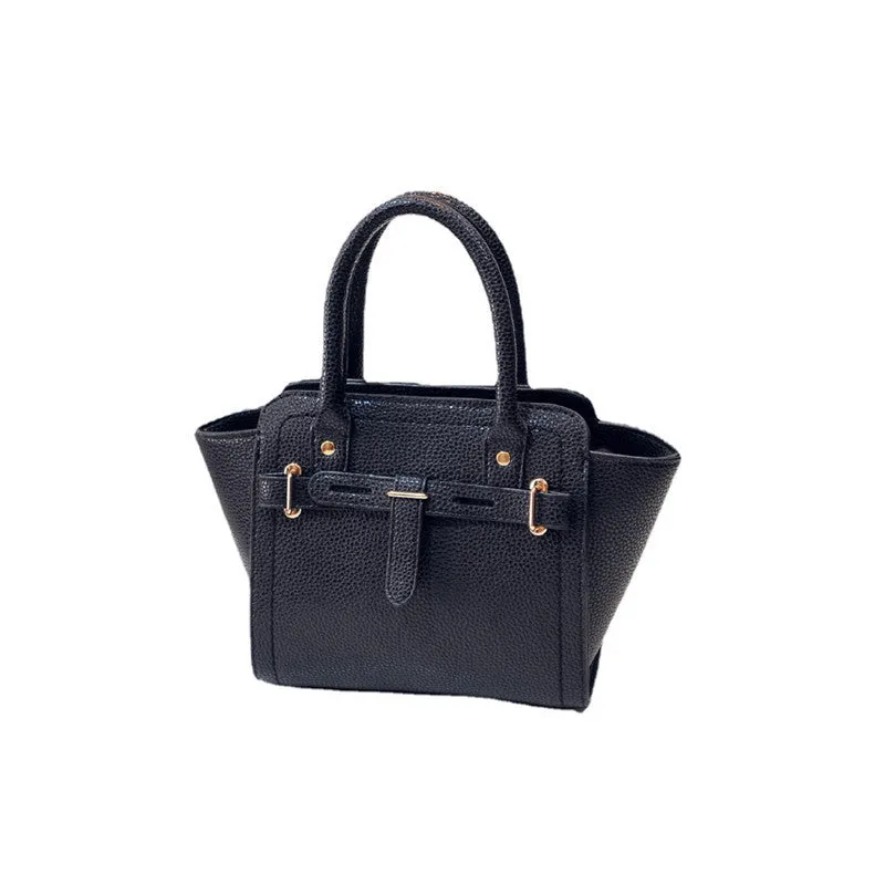 Women's black PU messenger bag with 120cm shoulder strap and zippered inner pocket