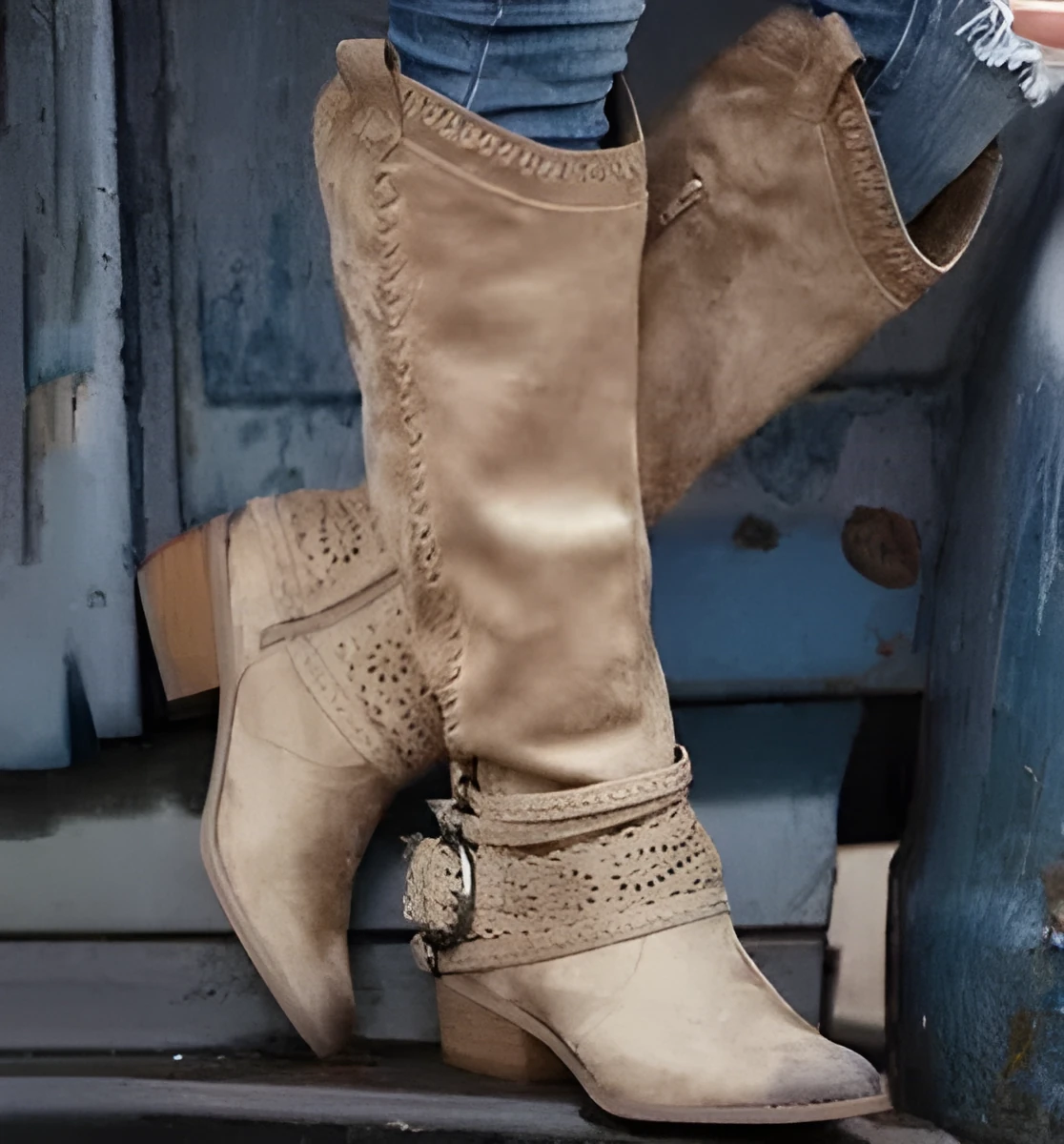 Women's suede knight boots high-top with metal buckle available in black and other colours