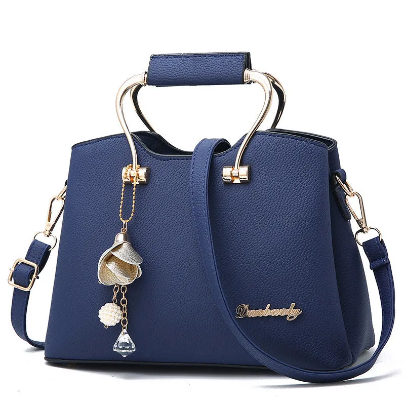 Large capacity PU leather women's handbag in horizontal square shape with sewing line detail, available in seven colours