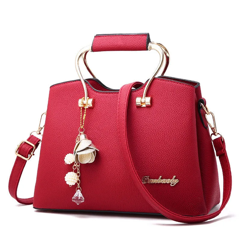 Large capacity PU leather women's handbag in horizontal square shape with sewing line detail, available in seven colours