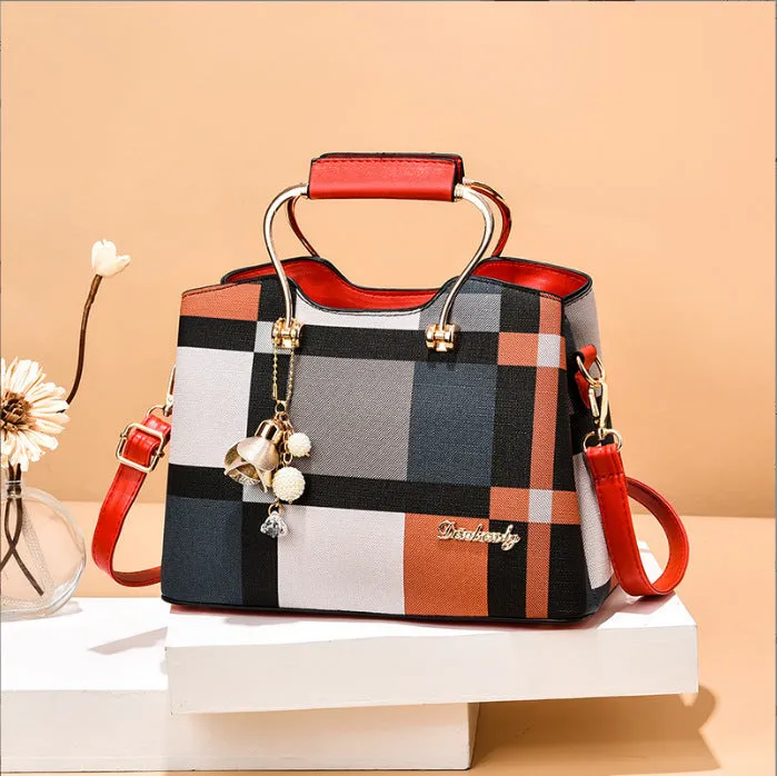 Large capacity PU leather women's handbag in horizontal square shape with sewing line detail, available in seven colours