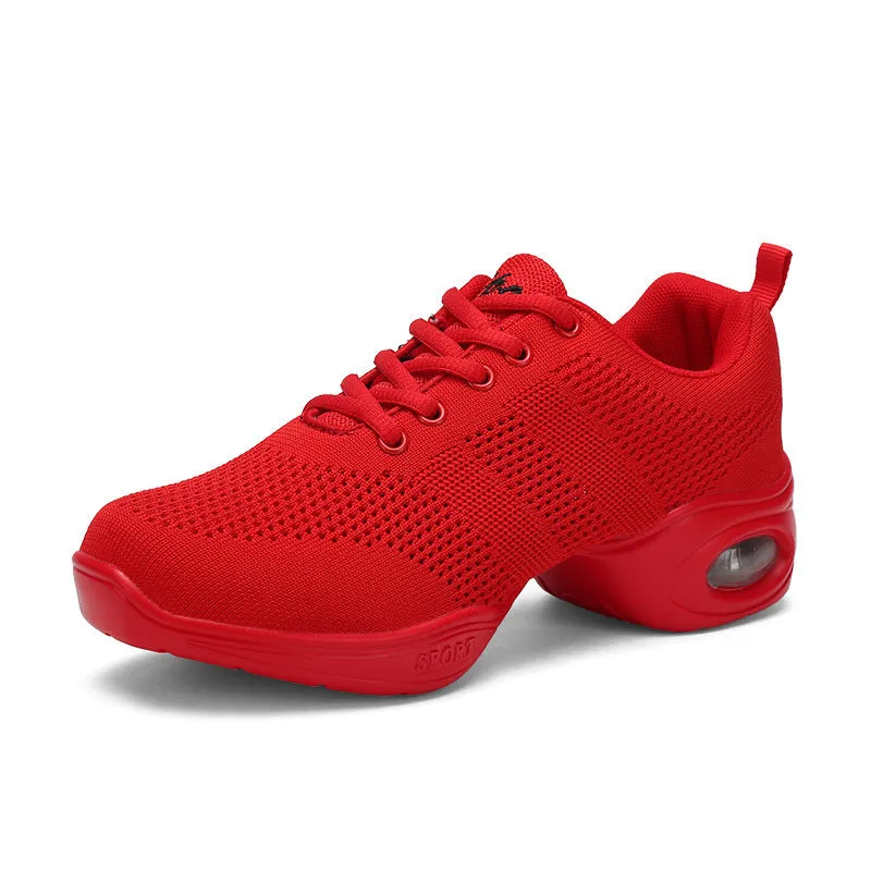 Women's white mesh dancing shoes with breathable upper and light PU sole