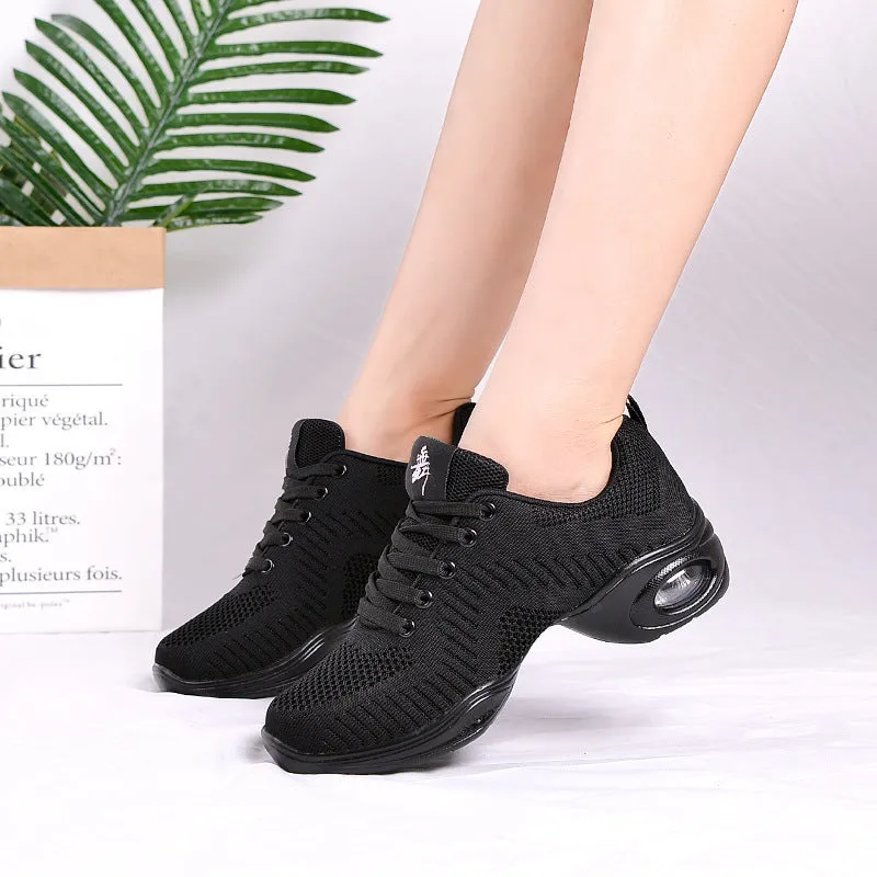 Women's white mesh dancing shoes with breathable upper and light PU sole
