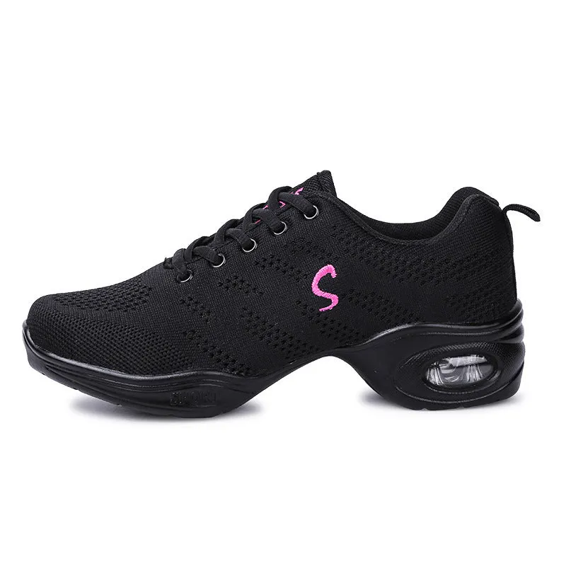 Women's white mesh dancing shoes with breathable upper and light PU sole
