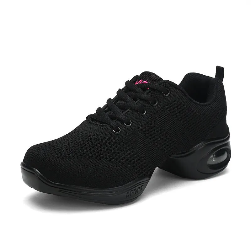 Women's white mesh dancing shoes with breathable upper and light PU sole