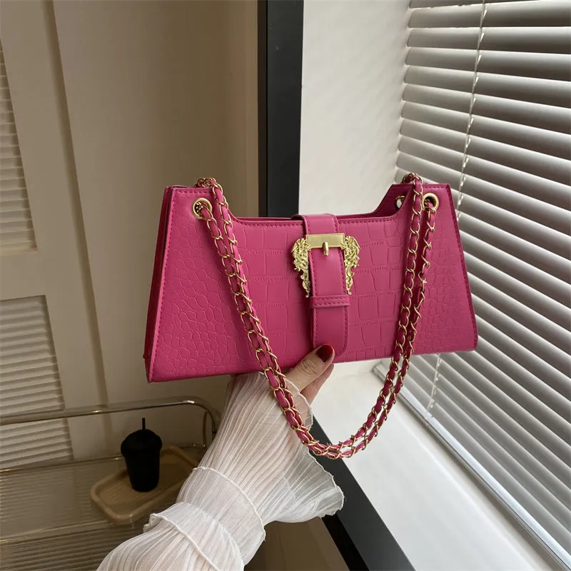 Women's PU horizontal square crossbody bag in orange with single shoulder strap and sandwich pocket