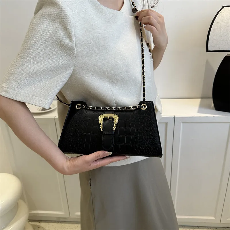 Women's PU horizontal square crossbody bag in orange with single shoulder strap and sandwich pocket