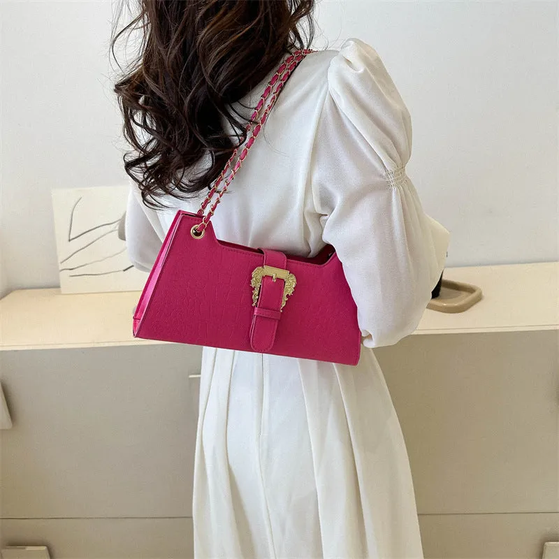 Women's PU horizontal square crossbody bag in orange with single shoulder strap and sandwich pocket