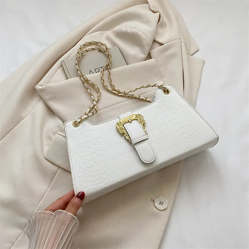 Women's PU horizontal square crossbody bag in orange with single shoulder strap and sandwich pocket