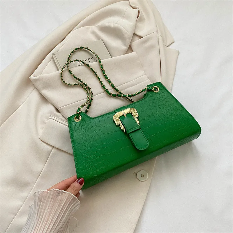 Women's PU horizontal square crossbody bag in orange with single shoulder strap and sandwich pocket