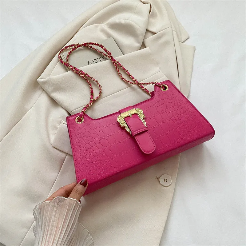 Women's PU horizontal square crossbody bag in orange with single shoulder strap and sandwich pocket