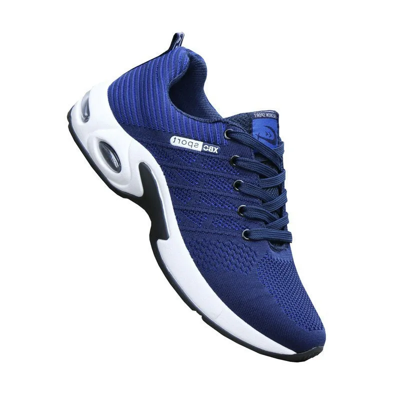 Men's breathable mesh air cushion running shoes in black – low top woven upper on rubber sole