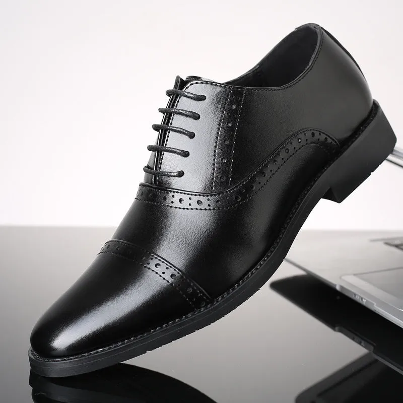 Men's black microfiber leather Oxford business dress shoes with rubber sole