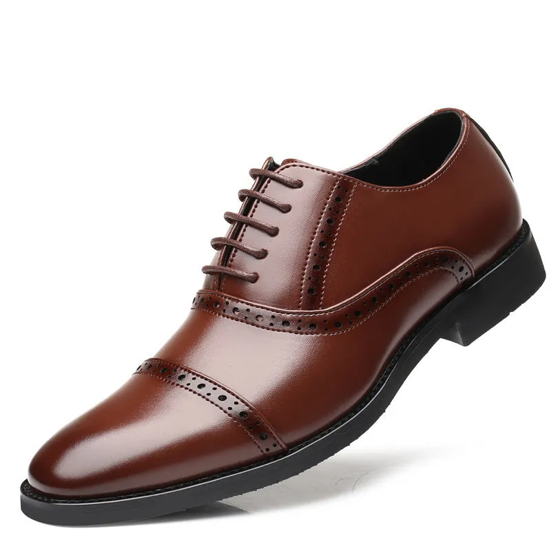 Men's black microfiber leather Oxford business dress shoes with rubber sole
