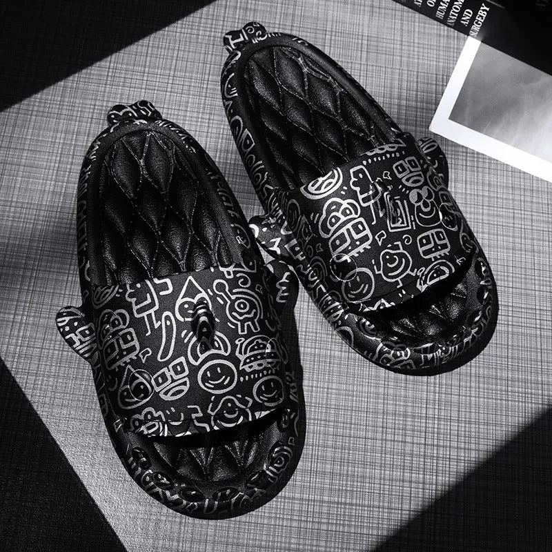 Shark design open-toe EVA slippers for men and women in beige, shown in size 40.
