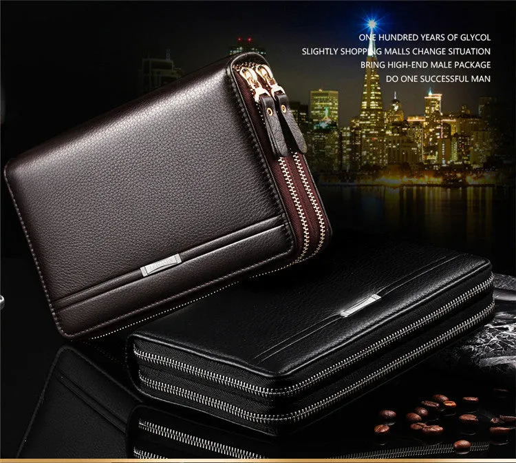 Genuine leather bifold man wallet in black, 21x12x4cm, with RFID blocking and card slots