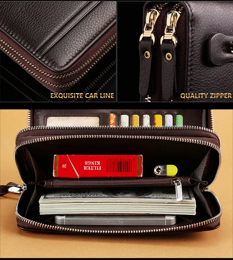 Genuine leather bifold man wallet in black, 21x12x4cm, with RFID blocking and card slots