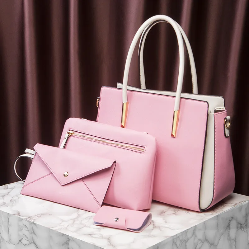 Women European style large retro handbag in colour option, with zipper closure and top handles.