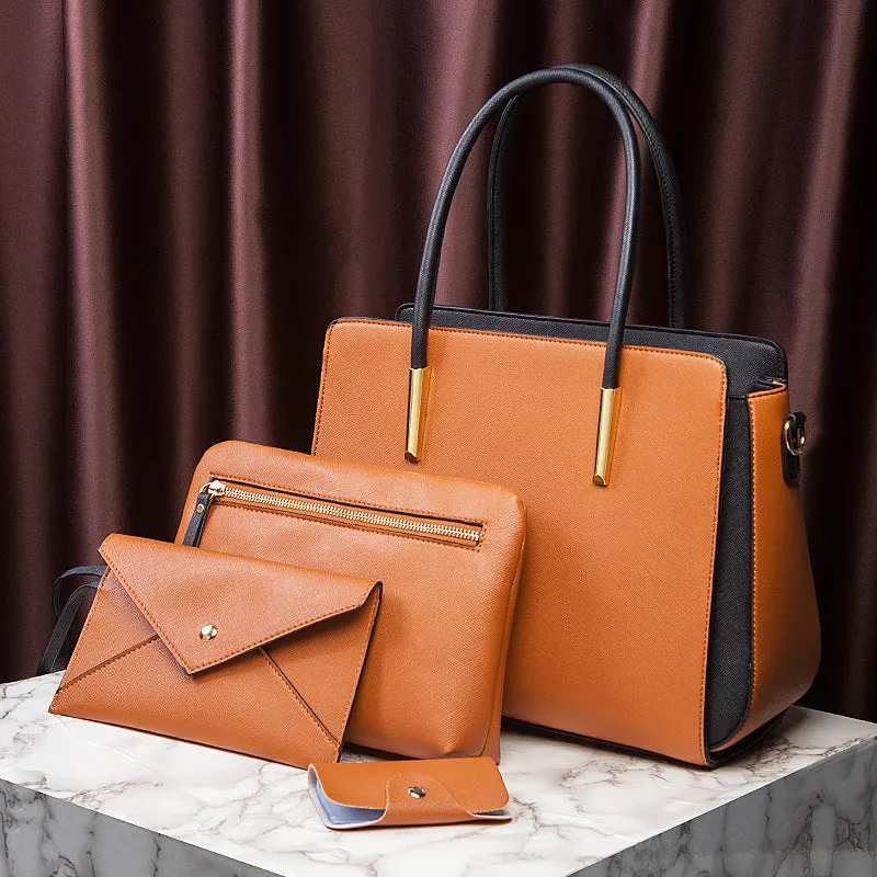 Women European style large retro handbag in colour option, with zipper closure and top handles.