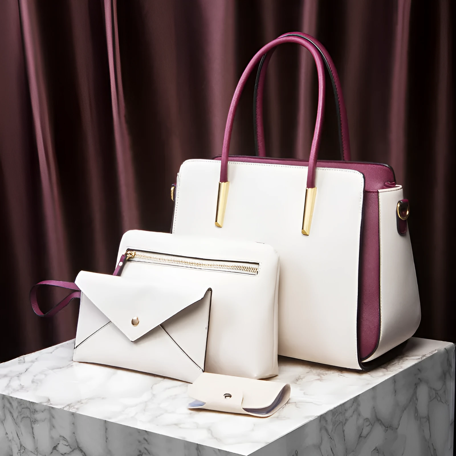 Women European style large retro handbag in colour option, with zipper closure and top handles.
