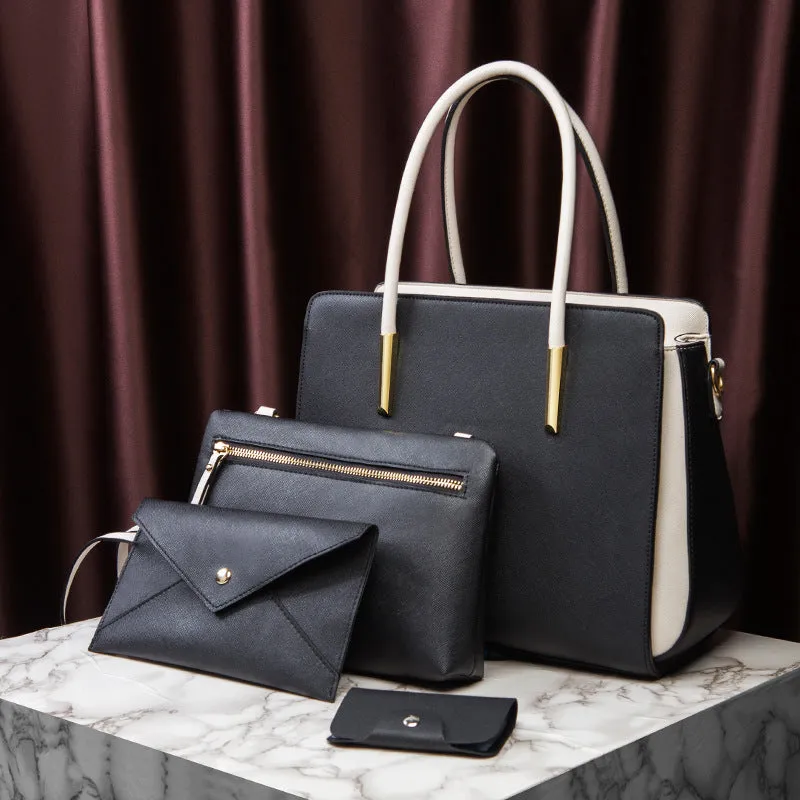 Women European style large retro handbag in colour option, with zipper closure and top handles.